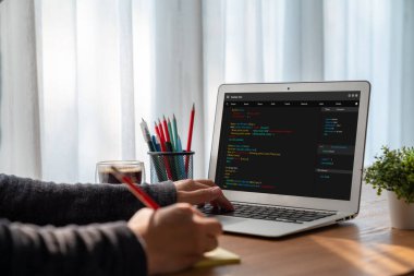 Model uygulama ve program kodlaması için bilgisayar ekranında yazılım geliştirme programlama