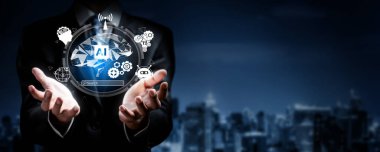 Yapay zeka mühendisliği, büyük veri ve yapay zeka makinesi kavramında yapay zeka beyin işlemcisiyle iş desteği için üretken yapay zeka kullanmayı öğrenen insan etkileşimi. Faas