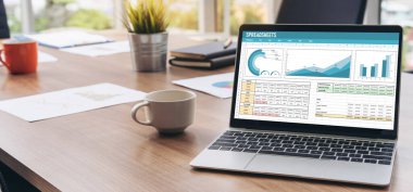 Spreadsheet document information financial startup concept. data and graphs in spreadsheet documents for online analysis project dashboard accounting digital snugly