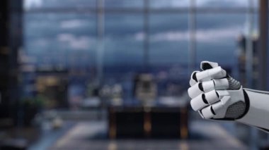 Bir robot kol, dijital çağdaki teknoloji ve otomasyondaki gelişmeleri sembolize eden çağdaş bir çalışma alanında güncelleme grafiği gösterir. Auvana