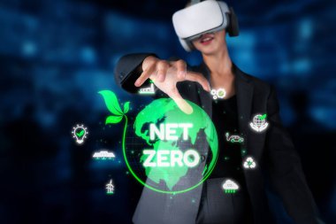 Bir iş adamı sanal gerçeklik teknolojisine bağlanır, net sıfır emisyonları görselleştirir ve daha yeşil bir gelecek için sürdürülebilir çözümler araştırır. XDMCP