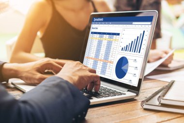 Spreadsheet document information financial startup concept. data and graphs in spreadsheet documents for online analysis project dashboard accounting digital snugly