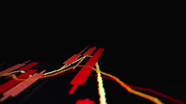 LED ekranda kapanış makro çekim hareketi, düşen borsa grafiği ekonomik krizi, azalan eğilim kırmızı düşüş göstergesi ve kar kaybı. Finansal kriz piyasa dengesizliğine yol açtı.