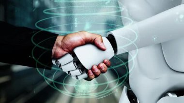 Internet connection controlled by AI robot huminoid and machine learning process to analyze data connectivity and cyber security . 3D rendering .