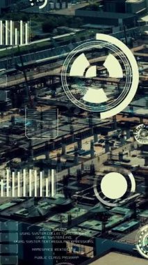 Otomasyon konseptini ve uzaktan kablosuz makine kontrolünü gösteren bir bilgisayar yazılımında fütüristik HUD kullanarak inşaat teknolojisi konsepti üzerinde değişiklik grafiği içeren konsept .