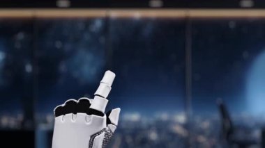 Gelecekçi bir robot el, modern ortamlarda teknoloji ve otomasyonun kesişimini vurgulayan bir güncelleme ilerleme çubuğunu gösteren dijital bir arayüze uzanıyor. Auvana