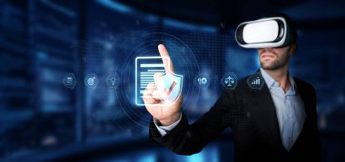 Bir işadamı, iş verimliliğini ve stratejisini artırmak için bir ofiste gelişmiş sanal gerçeklik teknolojisiyle uğraşır ve uyum ve düzenleme analizlerine odaklanır. XDMCP