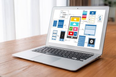 Model mobil uygulama ve web sitesi için UX UI tasarım süreci. Profesyonel uygulama geliştiricisi için kablo grafiğinin yaratıcı prototipi .