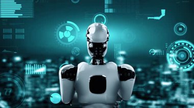 Futuristic robot artificial intelligence huminoid AI for industrial factory technology development and machine learning concept. robotic bionic science research for future of human life. 3D rendering.