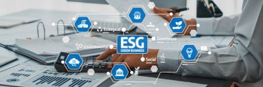 ESG ilkeleri ve yeşil işletmelerin kesişimlerini veri elemanlarıyla görsel temas yoluyla inceleyin, yönetim ve sosyal sorumluluk kavrayışlarını vurgulayın. Dostluk