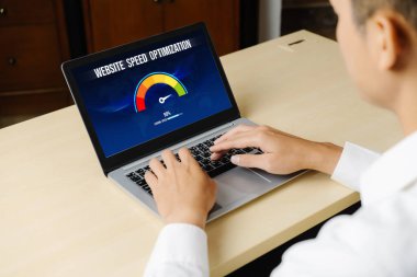 Computer software evaluating website loading speed. Concept of improving website loading speed snugly.