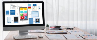 Hareketli mobil uygulama ve web sitesi için UX UI tasarım süreci. Profesyonel uygulama geliştiricisi için kablo grafiğinin yaratıcı prototipi .