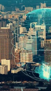 Akıllı şehirde küresel bağlantı ve internet ağı modernizasyonu. Gelecekteki 5G kablosuz dijital bağlantı ve sosyal medya ağı kavramı .