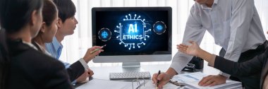 Yapay zeka etik standart hukuk ve bilgisayar ekranındaki kurallar yapay zeka etik şeffaflığının teknoloji suçunu önlediğine dair rapor sunuyor. canlı