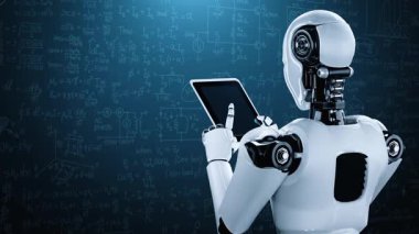 Robot hominoidler, 4. Sanayi devrimi için yapay zeka, yapay zeka ve makine öğrenme yöntemlerini kullanarak bilim mühendisliği için tablet bilgisayarı kullanıyorlar. 3B görüntüleme