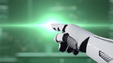 Bir robot el, Dünya 'nın dijital temsiline bağlanır, sürdürülebilirlik ve gelecek için net sıfır hedef odaklı etkileşimli çevresel veriler sergiler. Auvana