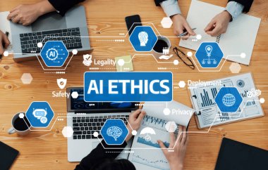 Bir grup profesyonel yapay zeka etiğini tartışıyor, teknolojideki hukuki ve mahremiyet hususlarına odaklanıyor. İşbirliği, güvenli konuşlanma ve sorumlu uygulamaları vurguluyor. Dostluk
