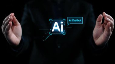 Yapay zeka sanal asistanı Chatbot ile yapay zeka konsepti ile insan etkileşimi, yapay zeka mühendisliği, LLM yapay zeka derin öğrenimi iş desteği için üretken yapay zeka kullanımı. Kullanıcı Kimliği