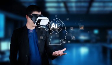 Sanal gerçeklik kulaklığı takan bir kişi yapay zeka ve büyüleyici teknolojinin bugünkü yenilikçi ortamdaki füzyonunu gösteren yapay zeka elementleriyle etkileşim halindedir. XDMCP