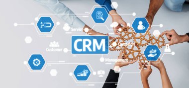 Takım ellerinin etkili bir takım çalışması ve yönetimi sembolize ederek birleşik bir tasarım oluşturduğu CRM kavramlarını vurgulayan iş stratejisindeki işbirliğinin görsel bir temsili. Dostluk