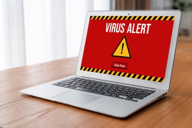 Bilgisayar ekranındaki virüs uyarısı mobil siber tehdit, hacker, bilgisayar virüsü ve kötü amaçlı yazılım tespit edildi