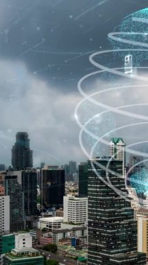 Akıllı şehirde küresel bağlantı ve internet ağı değişikliği. Gelecekteki kablosuz dijital bağlantı ve sosyal medya ağı kavramı .