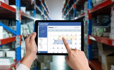 Calendar on computer software application for schedule planning for personal organizer and online business snugly