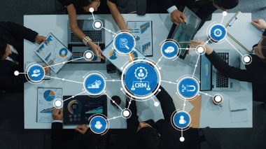 Modern Ofis Alanında Veri Analizi ve CRM Stratejik Planlama ile İşbirliği Toplantısı. Dostluk