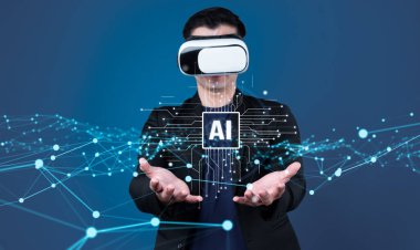 Yapay zeka mühendisliği, büyük veri ve yapay zeka makinesi kavramında yapay zeka beyin işlemcisiyle iş desteği için üretken yapay zeka kullanmayı öğrenen insan etkileşimi. Faas