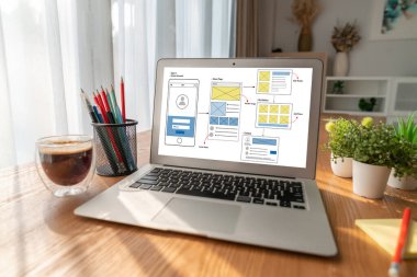 Model mobil uygulama ve web sitesi için UX UI tasarım süreci. Profesyonel uygulama geliştiricisi için kablo grafiğinin yaratıcı prototipi .