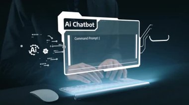 Yapay zeka sanal asistanı Chatbot ile yapay zeka konsepti ile insan etkileşimi, yapay zeka mühendisliği, LLM yapay zeka derin öğrenimi iş desteği için üretken yapay zeka kullanımı. Kullanıcı Kimliği