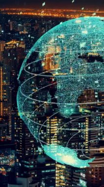 Akıllı şehirde küresel bağlantı ve internet ağı modernizasyonu. Gelecekteki 5G kablosuz dijital bağlantı ve sosyal medya ağı kavramı .