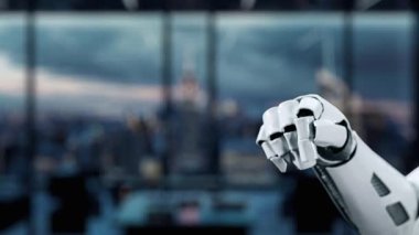 Bir robot el çeşitli e-ticaret simgeleri ve sembolleriyle etkileşime girer, online alışveriş ve dijital tüketici deneyimlerinde gelişmiş teknoloji ve otomasyon sergiler. Auvana