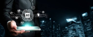 Yapay zeka mühendisliği, büyük veri ve yapay zeka makinesi kavramında yapay zeka beyin işlemcisiyle iş desteği için üretken yapay zeka kullanmayı öğrenen insan etkileşimi. Faas