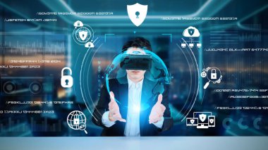 Gözlüklü zeki bir iş adamı güvenlik koruması altında çalışıyor. Güvenlik sisteminde resmi takım elbise kontrolü ve erişimi olan bir yönetici. Gece görüşlü artırılmış teknoloji kullanarak. Yaratıcılık.