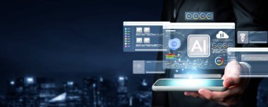 Yapay zeka mühendisliği, büyük veri ve yapay zeka makinesi kavramında yapay zeka beyin işlemcisiyle iş desteği için üretken yapay zeka kullanmayı öğrenen insan etkileşimi. EIDE