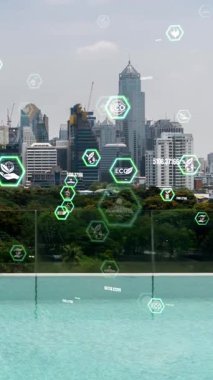 Çevre kirliliğini azaltmak ve ESG hedeflerine ulaşmak için temiz enerji, geri dönüşüm ve sıfır atık yönetimi yoluyla sürdürülebilir değişim kavramına doğru kayan yeşil şehir teknolojisi .