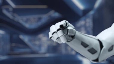 Fütürist robot bir el koruyucu bir kalkan içinde dijital kilit sembolü tutuyor, bu da teknoloji, güvenlik ve sanal ortamda yeniliğin kesişimini gösteriyor. Auvana