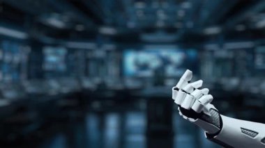 Bir robot el, dünya haritası üzerinde para birimi sembollerinin dijital temsiline doğru uzanır. Bu fütüristik sahne finans ve teknolojideki yeniliği sembolize ediyor. Auvana