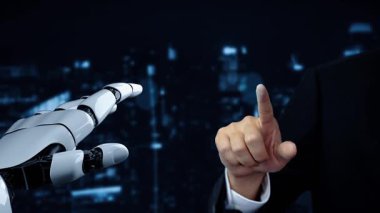 Gelecekçi robot yapay zeka yapay zeka yapay zekayı aydınlatıyor ve makine öğrenme kavramını geliştiriyor. İnsan hayatının geleceği için küresel robot biyonik bilim araştırması. 3B görüntüleme grafiği.