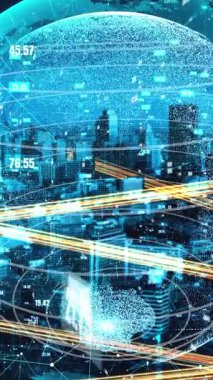 Fütürist küresel ağ ve dijital veri transferi 3D grafik. Yeni bilgi çağındaki küresel eğilimleri değiştiren akıllı dijital dönüşüm ve teknoloji bozulması kavramı .