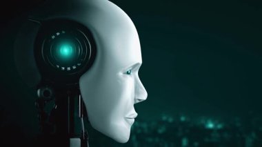 Internet connection controlled by AI robot huminoid and machine learning process to analyze data connectivity and cyber security . 3D rendering .