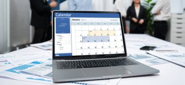 Kişisel organizatör ve çevrimiçi iş canlıları için program planlaması için bilgisayar yazılım uygulaması takvimi