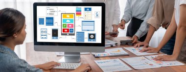 Hareketli mobil uygulama ve web sitesi için UX UI tasarım süreci. Profesyonel uygulama geliştiricisi için kablo grafiğinin yaratıcı prototipi .