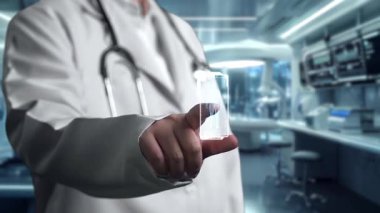 İnsan anatomisi hologramına bakan zeki doktorların laboratuvarda bulanık bir geçmişi var. Tıbbi araştırma yapan ve insan anatomisini inceleyen bir tıp çalışanı. Teknoloji. İyileştirici.