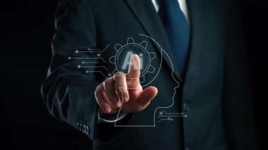 Yapay zeka mühendisliği, büyük veri ve yapay zeka makinesi kavramında yapay zeka beyin işlemcisiyle iş desteği için üretken yapay zeka kullanmayı öğrenen insan etkileşimi. Kullanıcı Kimliği