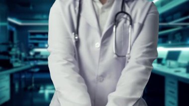 Akıllı doktorların HUD gösterge panelini tutup laboratuvarda yüzen vücut hologramlarını yakın plan çekimleri. Teknoloji kullanarak insan anatomisini inceleyen ve gösteren yetenekli bir tıp çalışanı. İyileştirici.