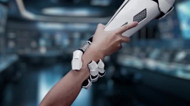 Fütürist bir robotik kol dijital pazarlama arayüzüne doğru genişleyerek, teknolojiyi ve yeniliği modern bir ortamda harmanlayarak dijital ilişkinin geleceğini simgeler. Auvana