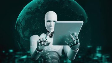 Futuristic robot artificial intelligence huminoid AI for industrial factory technology development and machine learning concept. robotic bionic science research for future of human life. 3D rendering.