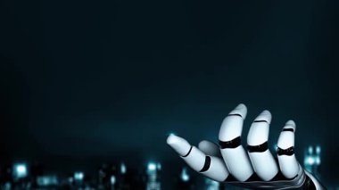 Gelecekçi robot yapay zeka yapay zeka yapay zekayı aydınlatıyor ve makine öğrenme kavramını geliştiriyor. İnsan hayatının geleceği için küresel robot biyonik bilim araştırması. 3B görüntüleme grafiği.
